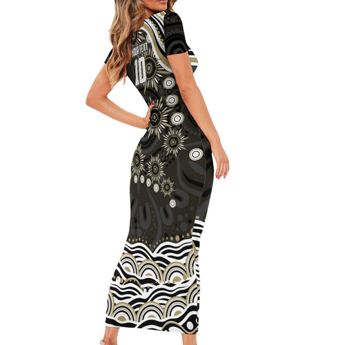 Personalized Collingwood Magpies Football Family Matching Short Sleeve Bodycon Dress and Hawaiian Shirt Aboriginal Dot Art - Dreamtime Football Mascot