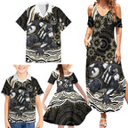 Personalized Collingwood Magpies Football Family Matching Summer Maxi Dress and Hawaiian Shirt Aboriginal Dot Art - Dreamtime Football Mascot