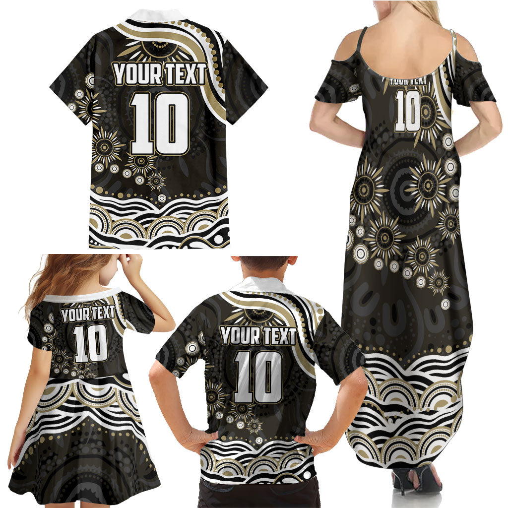 Personalized Collingwood Magpies Football Family Matching Summer Maxi Dress and Hawaiian Shirt Aboriginal Dot Art - Dreamtime Football Mascot