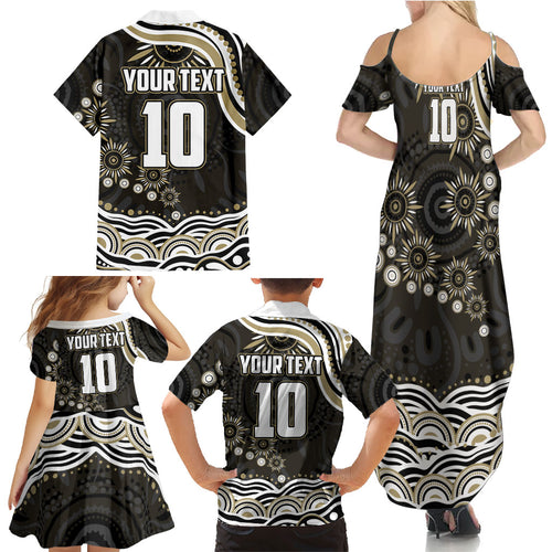 Personalized Collingwood Magpies Football Family Matching Summer Maxi Dress and Hawaiian Shirt Aboriginal Dot Art - Dreamtime Football Mascot