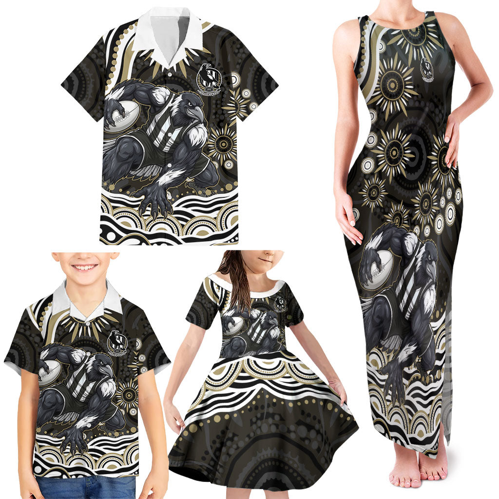 Personalized Collingwood Magpies Football Family Matching Tank Maxi Dress and Hawaiian Shirt Aboriginal Dot Art - Dreamtime Football Mascot