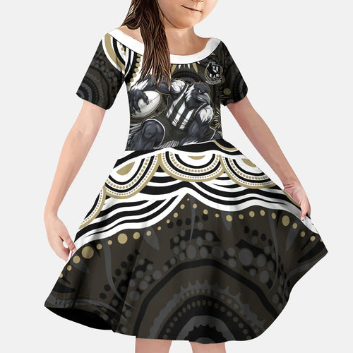 Personalized Collingwood Magpies Football Family Matching Tank Maxi Dress and Hawaiian Shirt Aboriginal Dot Art - Dreamtime Football Mascot