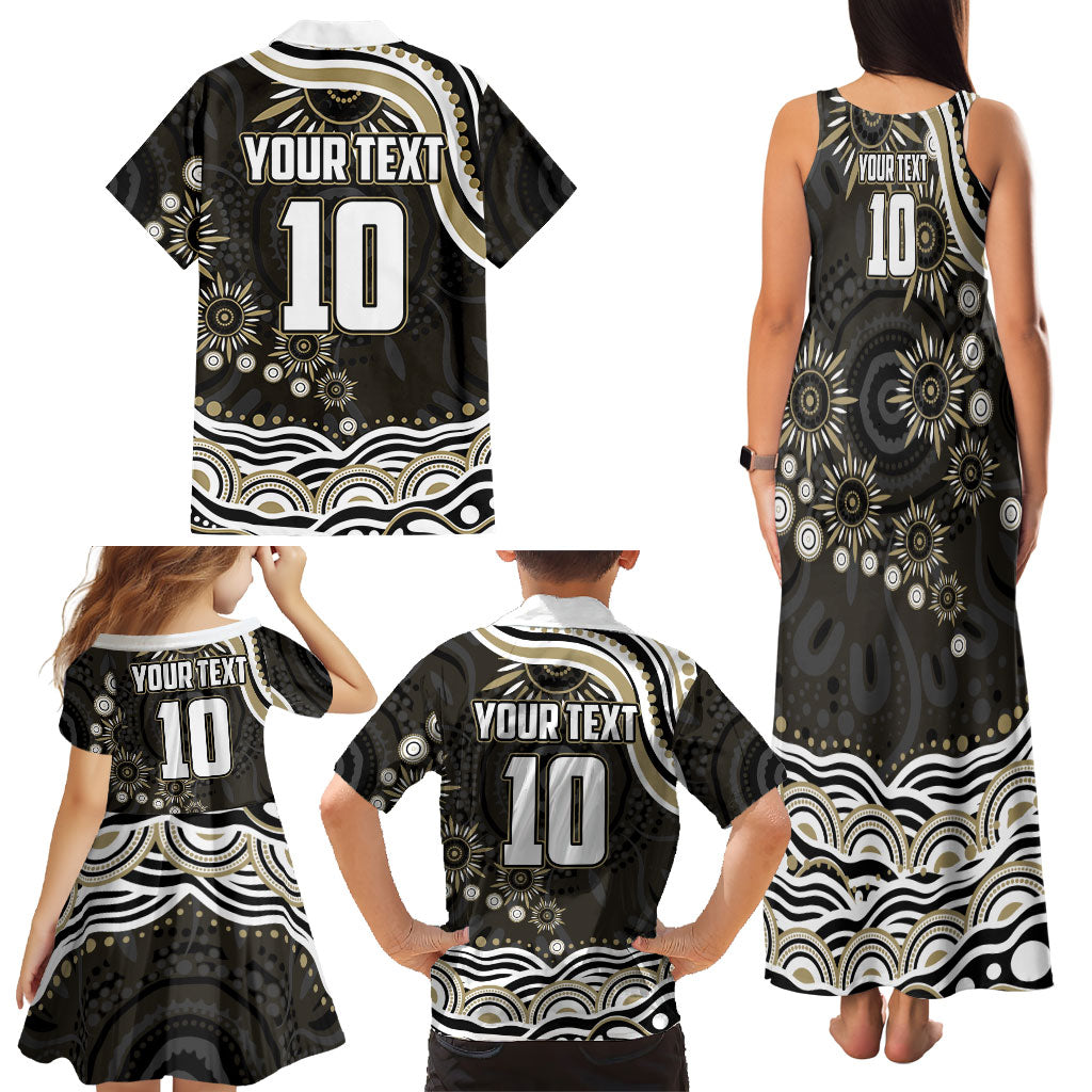 Personalized Collingwood Magpies Football Family Matching Tank Maxi Dress and Hawaiian Shirt Aboriginal Dot Art - Dreamtime Football Mascot