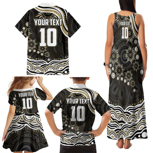 Personalized Collingwood Magpies Football Family Matching Tank Maxi Dress and Hawaiian Shirt Aboriginal Dot Art - Dreamtime Football Mascot