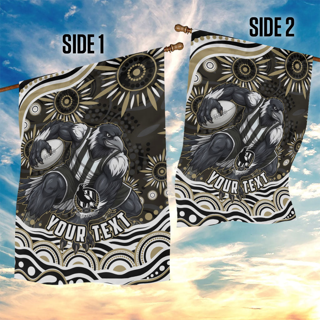 Personalized Collingwood Magpies Football Garden Flag Aboriginal Dot Art - Dreamtime Football Mascot