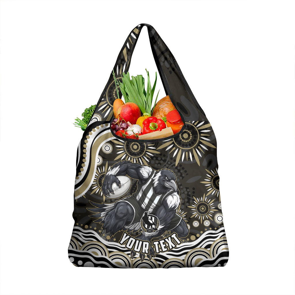 Personalized Collingwood Magpies Football Grocery Bag Aboriginal Dot Art - Dreamtime Football Mascot