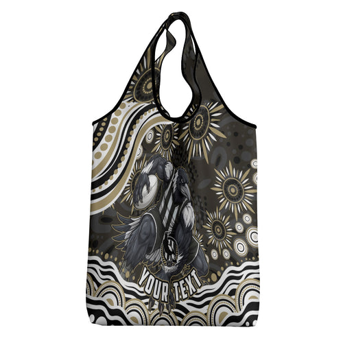 Personalized Collingwood Magpies Football Grocery Bag Aboriginal Dot Art - Dreamtime Football Mascot