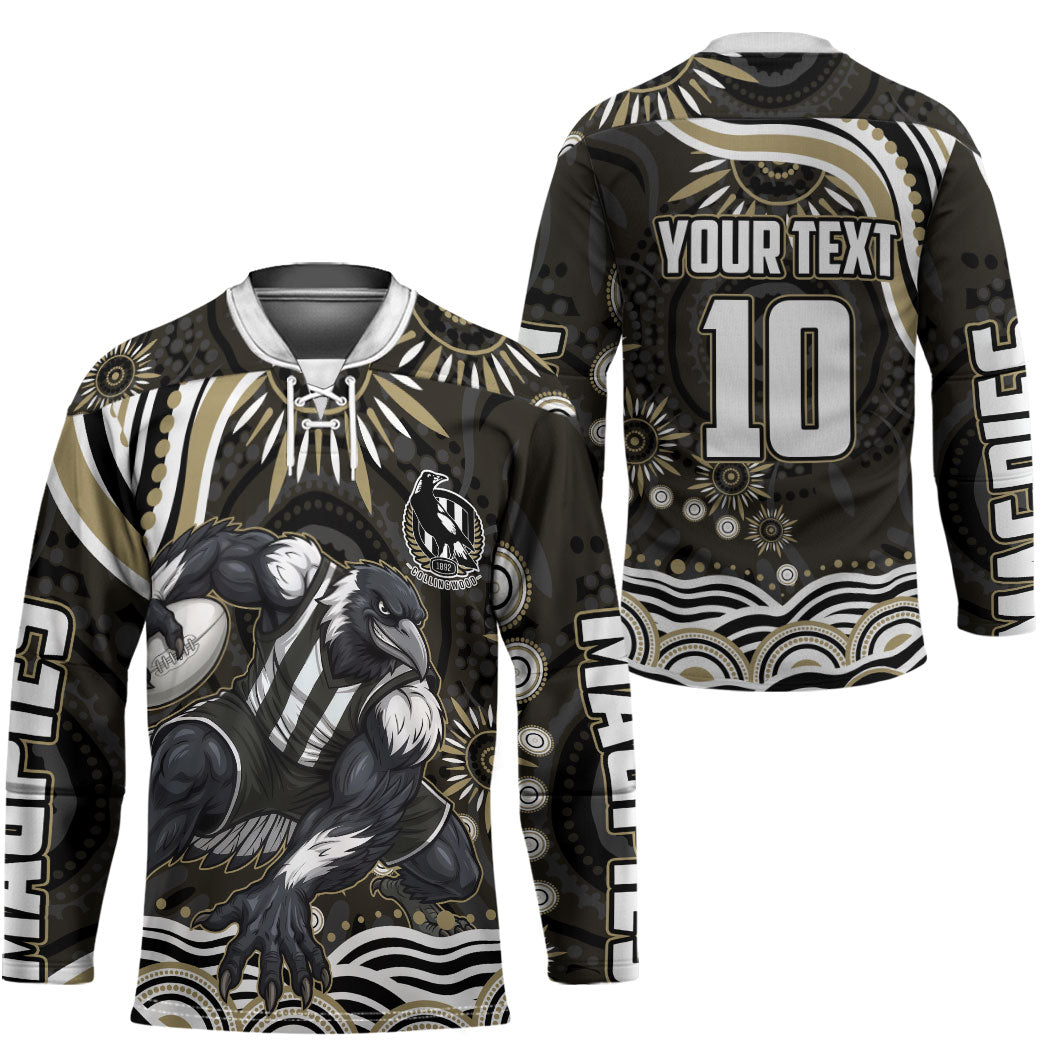 Personalized Collingwood Magpies Football Hockey Jersey Aboriginal Dot Art - Dreamtime Football Mascot