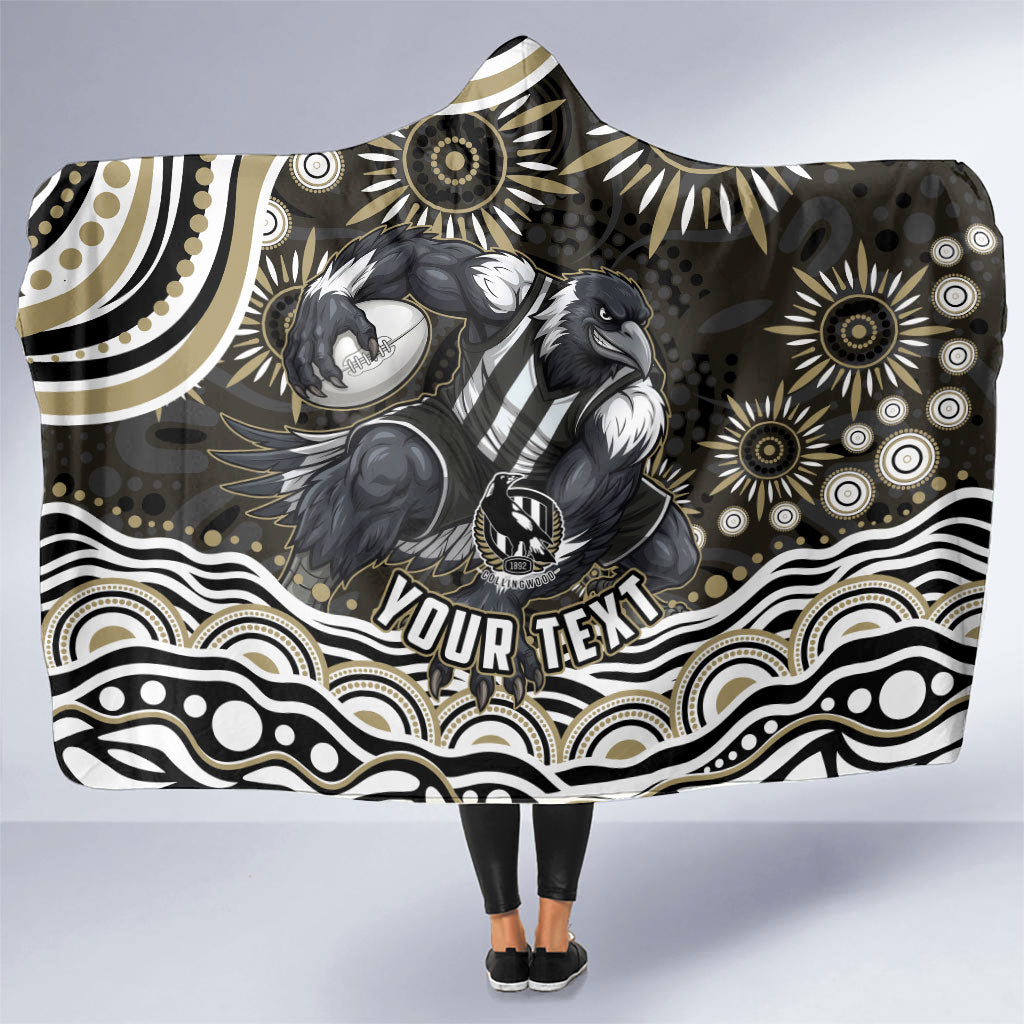 Personalized Collingwood Magpies Football Hooded Blanket Aboriginal Dot Art - Dreamtime Football Mascot