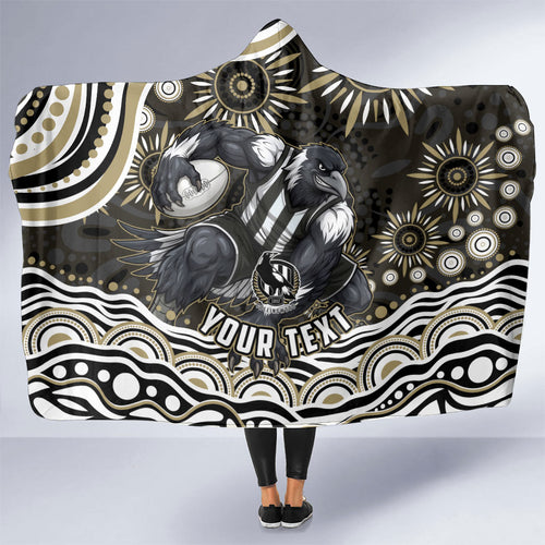 Personalized Collingwood Magpies Football Hooded Blanket Aboriginal Dot Art - Dreamtime Football Mascot