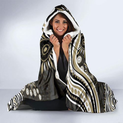Personalized Collingwood Magpies Football Hooded Blanket Aboriginal Dot Art - Dreamtime Football Mascot