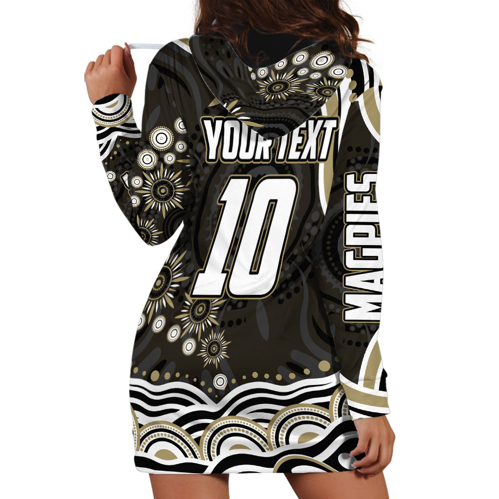 Personalized Collingwood Magpies Football Hoodie Dress Aboriginal Dot Art - Dreamtime Football Mascot
