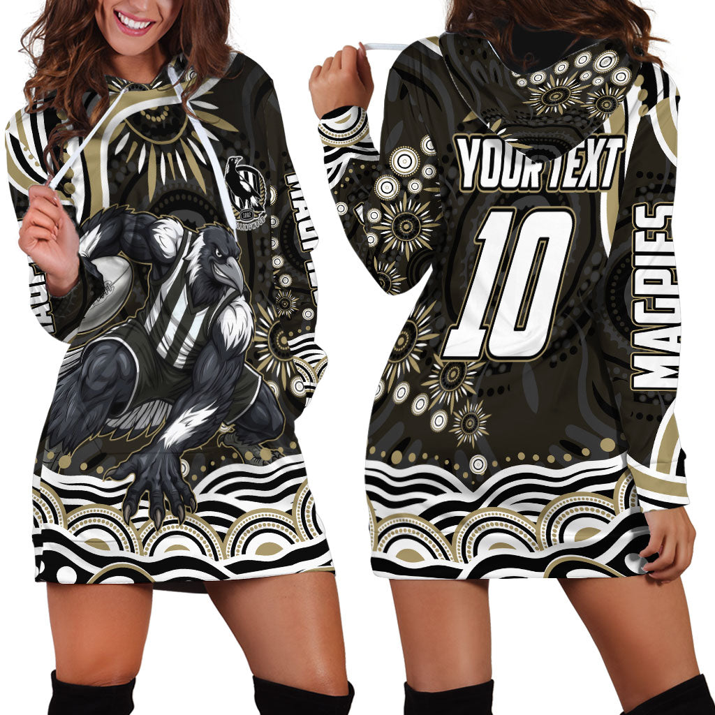 Personalized Collingwood Magpies Football Hoodie Dress Aboriginal Dot Art - Dreamtime Football Mascot