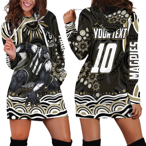 Personalized Collingwood Magpies Football Hoodie Dress Aboriginal Dot Art - Dreamtime Football Mascot