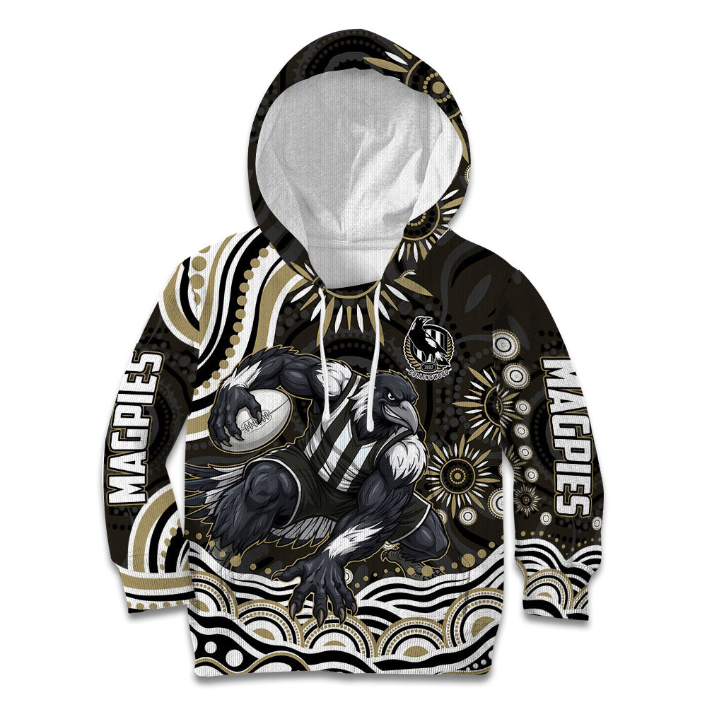 Personalized Collingwood Magpies Football Kid Hoodie Aboriginal Dot Art - Dreamtime Football Mascot