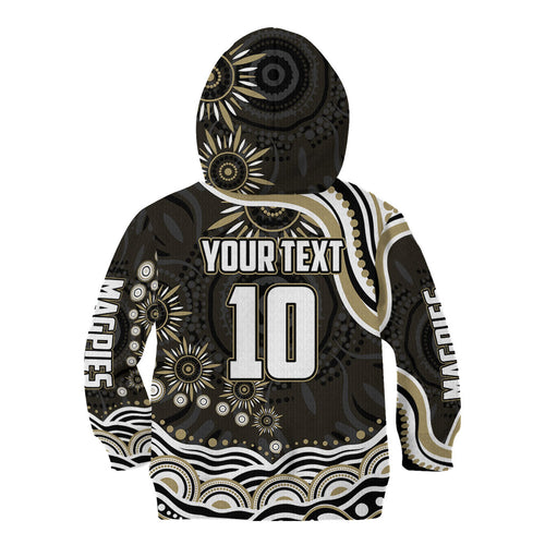 Personalized Collingwood Magpies Football Kid Hoodie Aboriginal Dot Art - Dreamtime Football Mascot