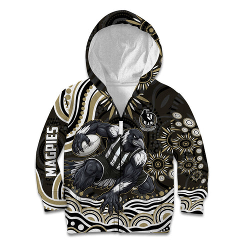 Personalized Collingwood Magpies Football Kid Hoodie Aboriginal Dot Art - Dreamtime Football Mascot