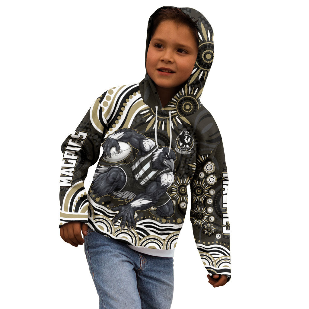 Personalized Collingwood Magpies Football Kid Hoodie Aboriginal Dot Art - Dreamtime Football Mascot