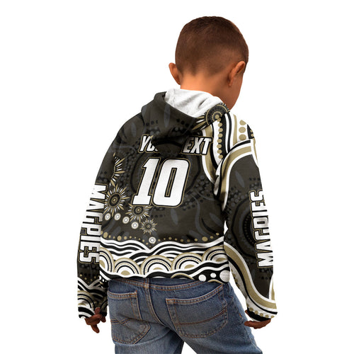 Personalized Collingwood Magpies Football Kid Hoodie Aboriginal Dot Art - Dreamtime Football Mascot