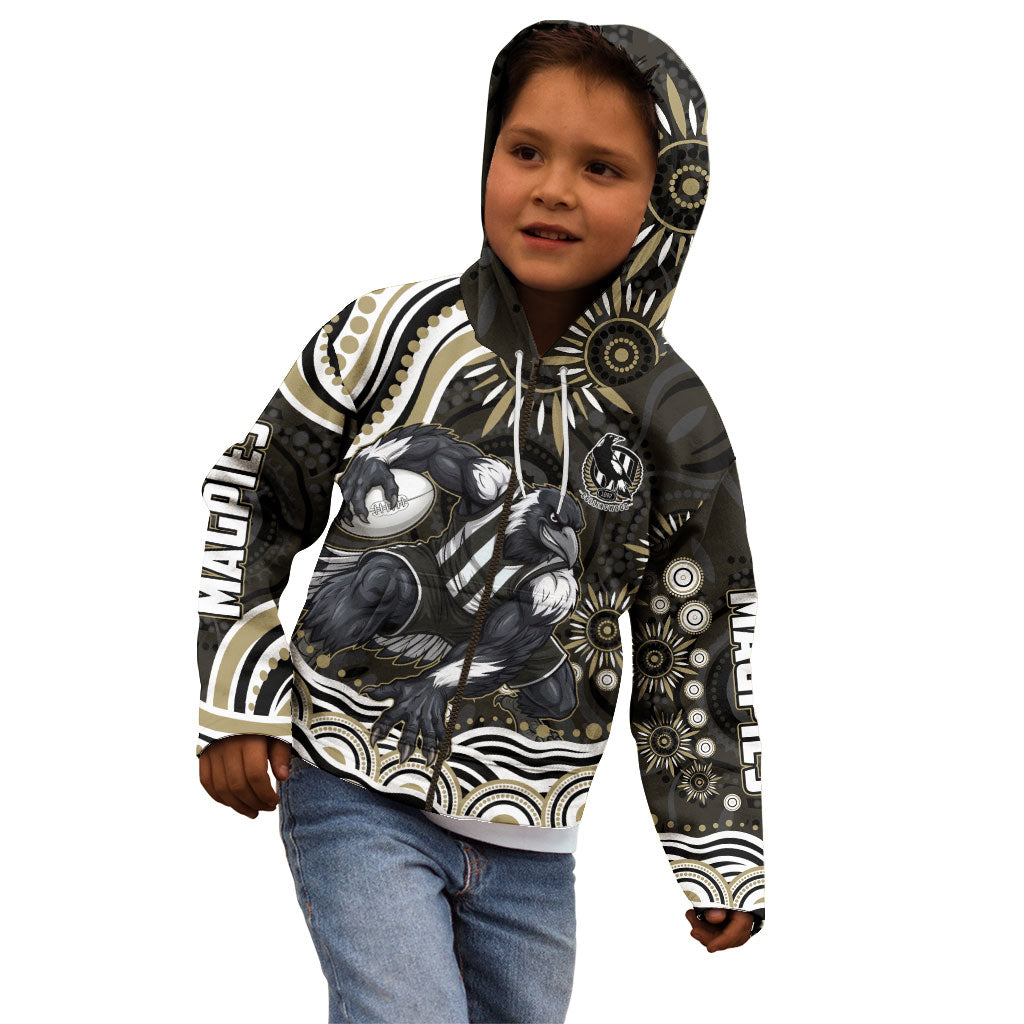 Personalized Collingwood Magpies Football Kid Hoodie Aboriginal Dot Art - Dreamtime Football Mascot