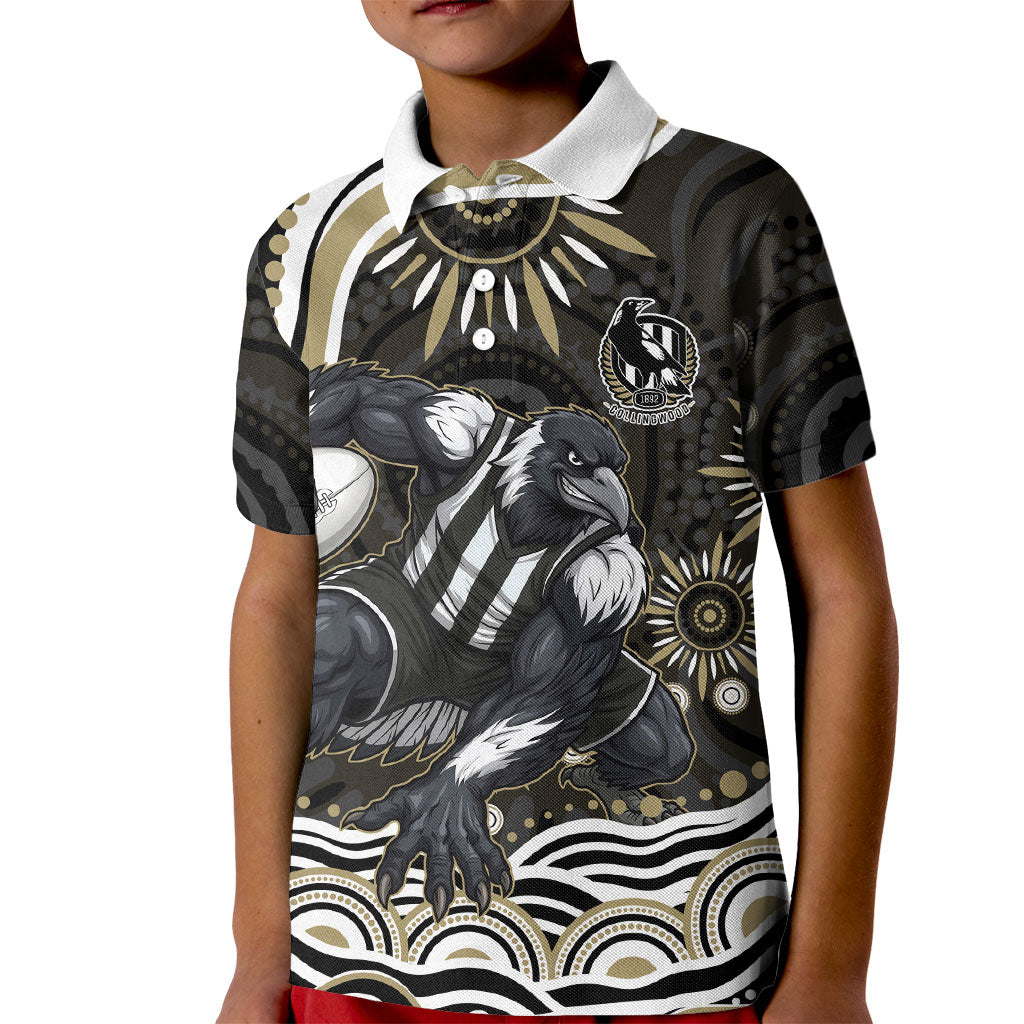 Personalized Collingwood Magpies Football Kid Polo Shirt Aboriginal Dot Art - Dreamtime Football Mascot