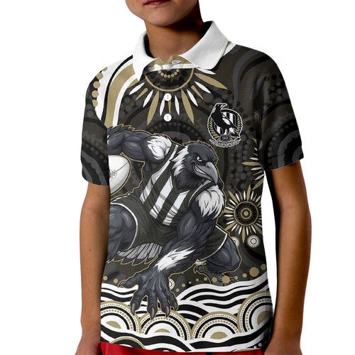 Personalized Collingwood Magpies Football Kid Polo Shirt Aboriginal Dot Art - Dreamtime Football Mascot