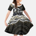 Personalized Collingwood Magpies Football Kid Short Sleeve Dress Aboriginal Dot Art - Dreamtime Football Mascot