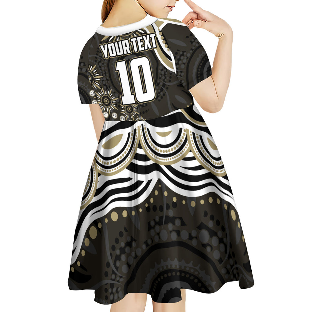 Personalized Collingwood Magpies Football Kid Short Sleeve Dress Aboriginal Dot Art - Dreamtime Football Mascot
