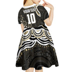 Personalized Collingwood Magpies Football Kid Short Sleeve Dress Aboriginal Dot Art - Dreamtime Football Mascot