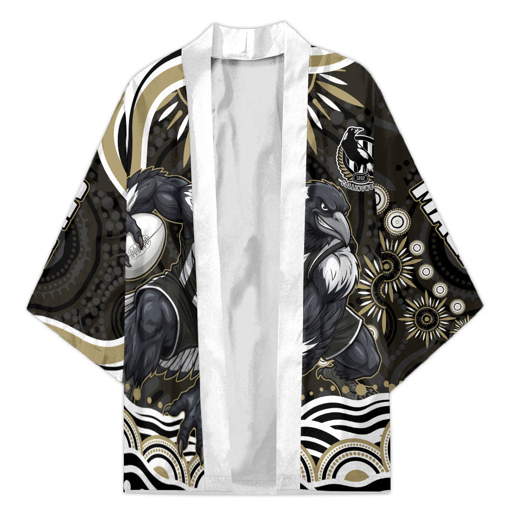 Personalized Collingwood Magpies Football Kimono Aboriginal Dot Art - Dreamtime Football Mascot