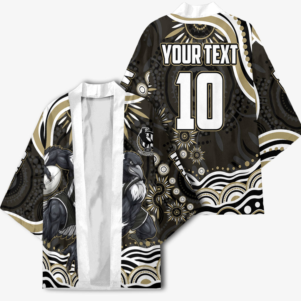 Personalized Collingwood Magpies Football Kimono Aboriginal Dot Art - Dreamtime Football Mascot