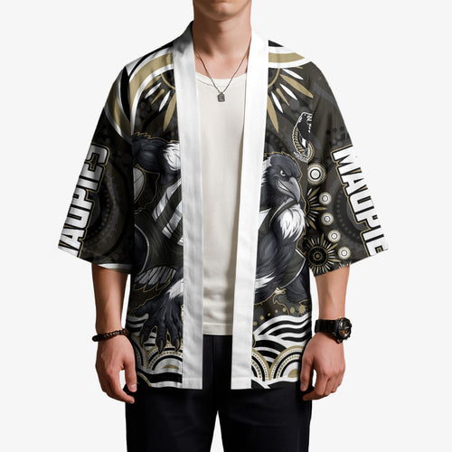 Personalized Collingwood Magpies Football Kimono Aboriginal Dot Art - Dreamtime Football Mascot