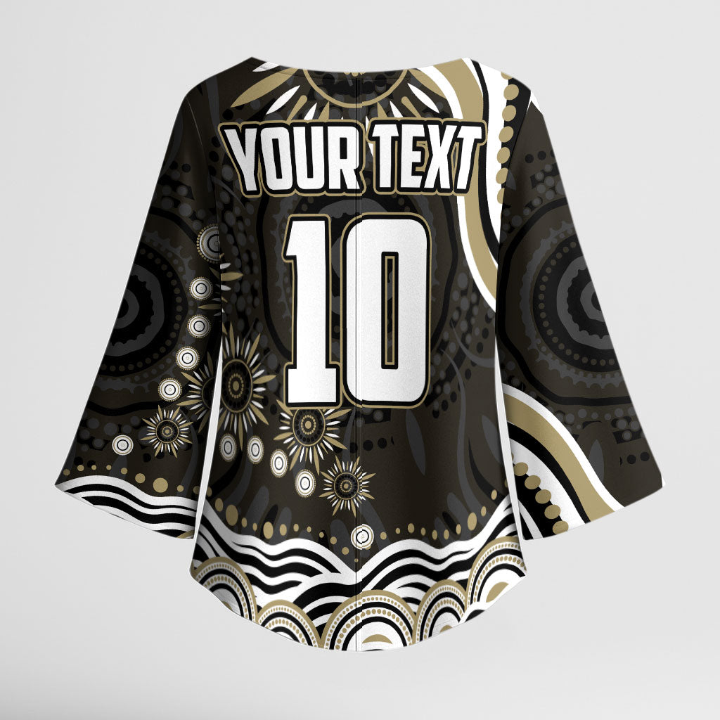 Personalized Collingwood Magpies Football Kimono Sleeve Blouse Aboriginal Dot Art - Dreamtime Football Mascot