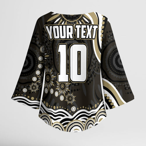 Personalized Collingwood Magpies Football Kimono Sleeve Blouse Aboriginal Dot Art - Dreamtime Football Mascot