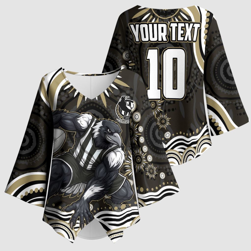 Personalized Collingwood Magpies Football Kimono Sleeve Blouse Aboriginal Dot Art - Dreamtime Football Mascot
