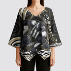 Personalized Collingwood Magpies Football Kimono Sleeve Blouse Aboriginal Dot Art - Dreamtime Football Mascot