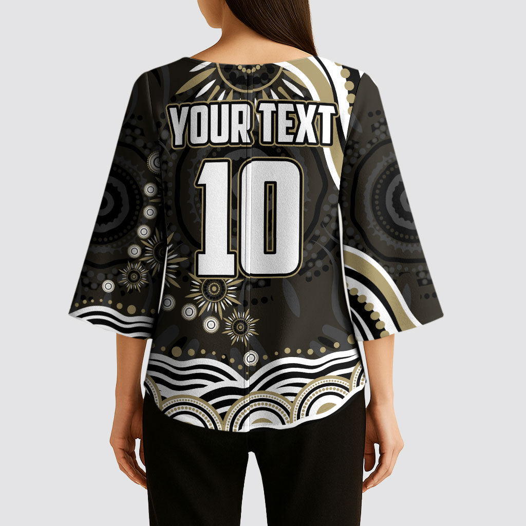 Personalized Collingwood Magpies Football Kimono Sleeve Blouse Aboriginal Dot Art - Dreamtime Football Mascot