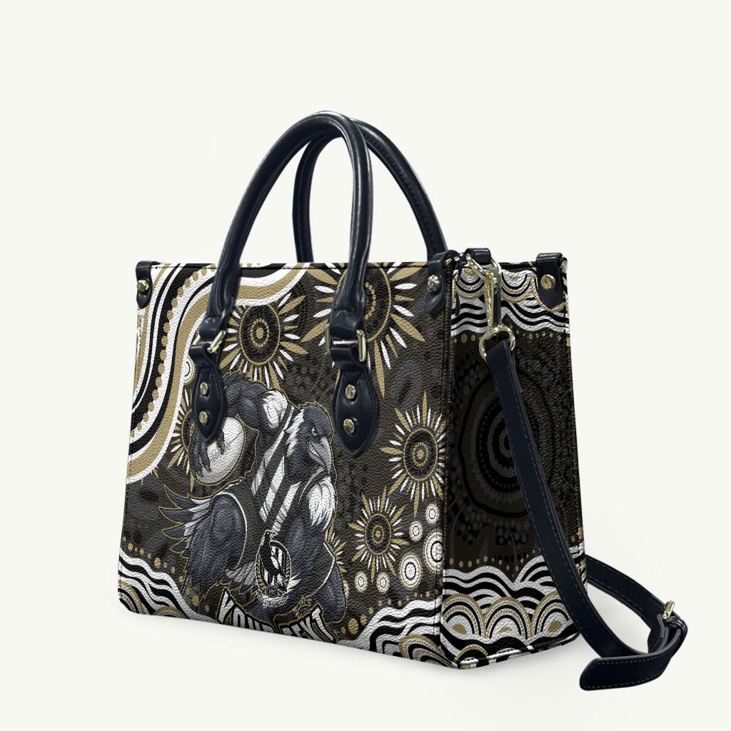 Personalized Collingwood Magpies Football Leather Bag Aboriginal Dot Art - Dreamtime Football Mascot