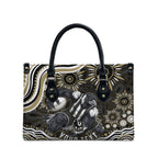 Personalized Collingwood Magpies Football Leather Bag Aboriginal Dot Art - Dreamtime Football Mascot
