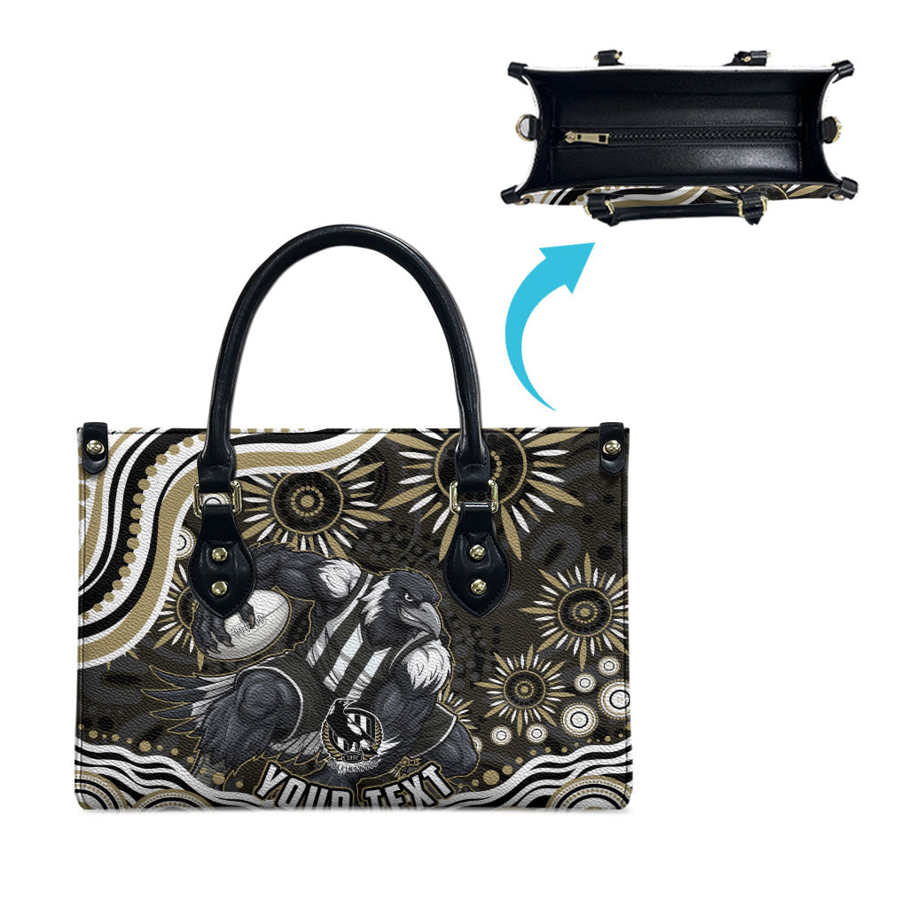 Personalized Collingwood Magpies Football Leather Bag Aboriginal Dot Art - Dreamtime Football Mascot