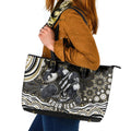 Personalized Collingwood Magpies Football Leather Tote Bag Aboriginal Dot Art - Dreamtime Football Mascot