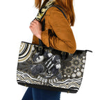 Personalized Collingwood Magpies Football Leather Tote Bag Aboriginal Dot Art - Dreamtime Football Mascot