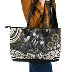Personalized Collingwood Magpies Football Leather Tote Bag Aboriginal Dot Art - Dreamtime Football Mascot