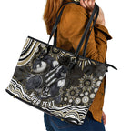 Personalized Collingwood Magpies Football Leather Tote Bag Aboriginal Dot Art - Dreamtime Football Mascot