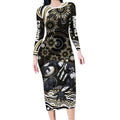 Personalized Collingwood Magpies Football Long Sleeve Bodycon Dress Aboriginal Dot Art - Dreamtime Football Mascot