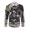 Personalized Collingwood Magpies Football Long Sleeve Button Shirt Aboriginal Dot Art - Dreamtime Football Mascot