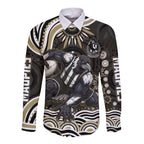 Personalized Collingwood Magpies Football Long Sleeve Button Shirt Aboriginal Dot Art - Dreamtime Football Mascot