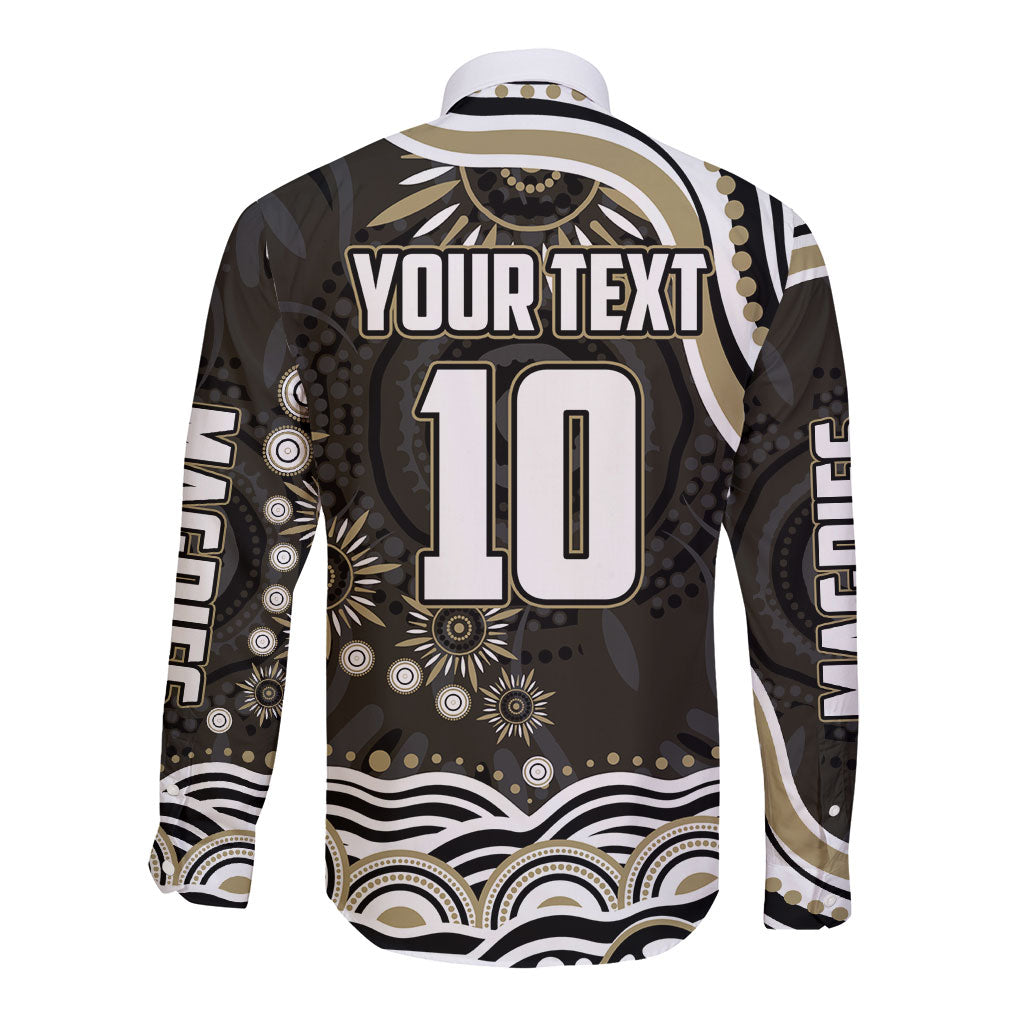 Personalized Collingwood Magpies Football Long Sleeve Button Shirt Aboriginal Dot Art - Dreamtime Football Mascot