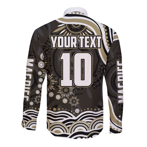 Personalized Collingwood Magpies Football Long Sleeve Button Shirt Aboriginal Dot Art - Dreamtime Football Mascot