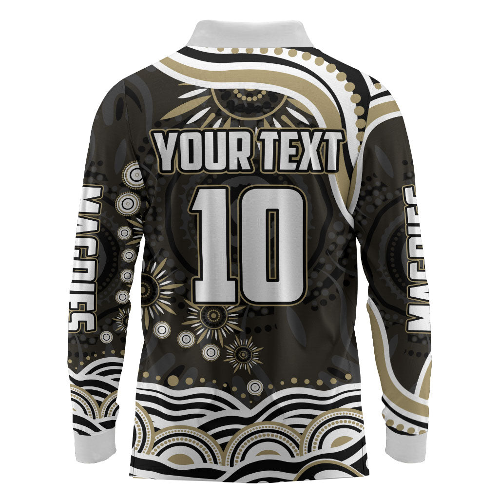 Personalized Collingwood Magpies Football Long Sleeve Polo Shirt Aboriginal Dot Art - Dreamtime Football Mascot